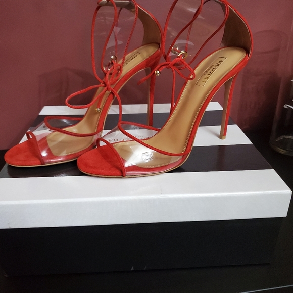 Carnation Red Aquazzura Opic Sandals 105 - Picture 2 of 3